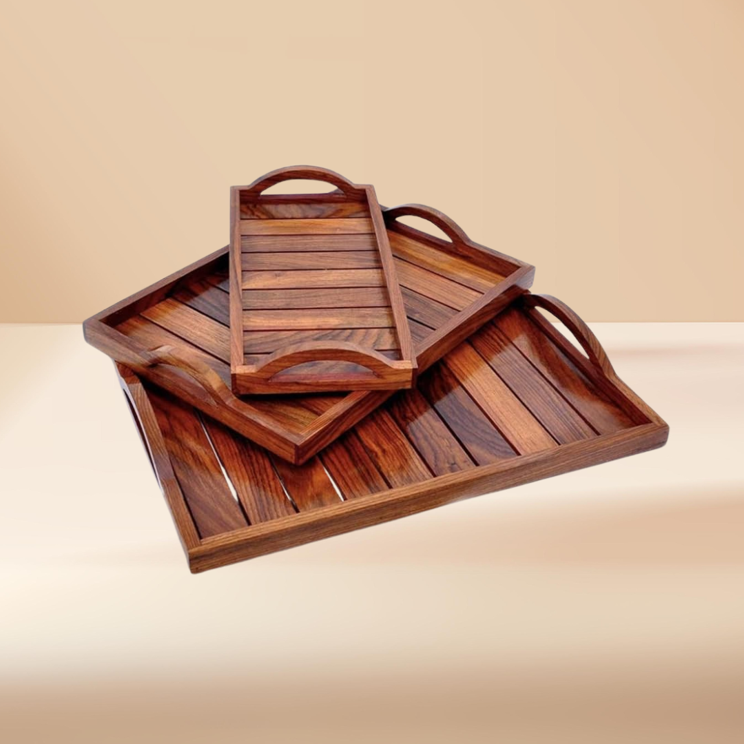 Wooden Serving Tray (Set of 3)