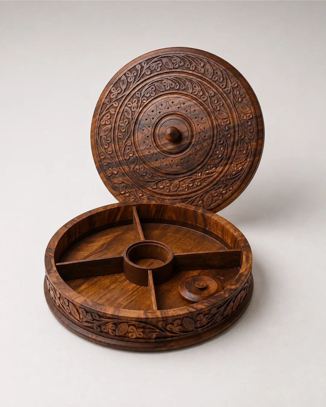 Handcrafted Wooden Dry Fruit Box with Traditional Carving