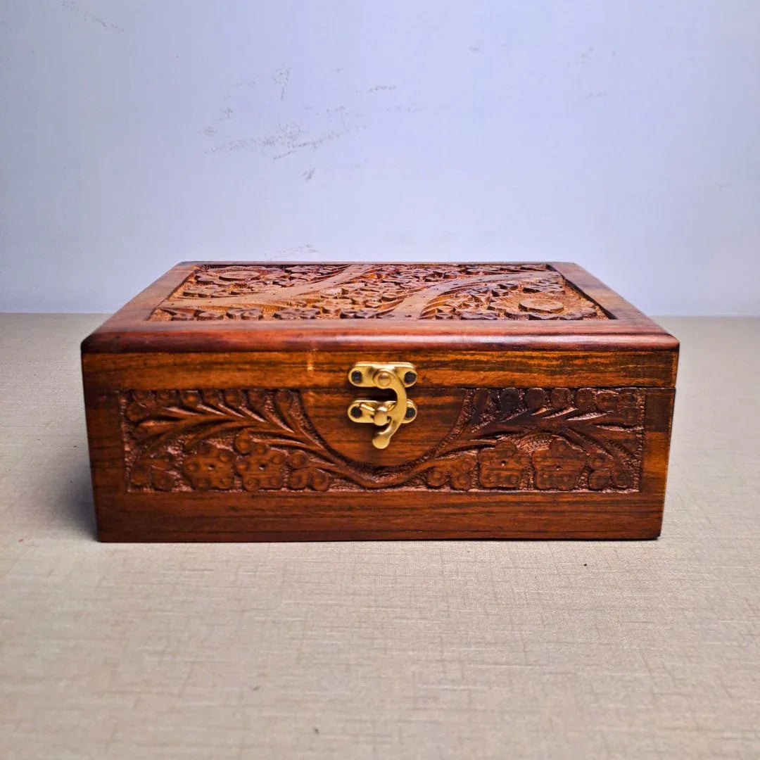 Set of 3 Hand Carved Wooden Jewelry Boxes - 6x9", 7x10", and 8x12" - Woodistan