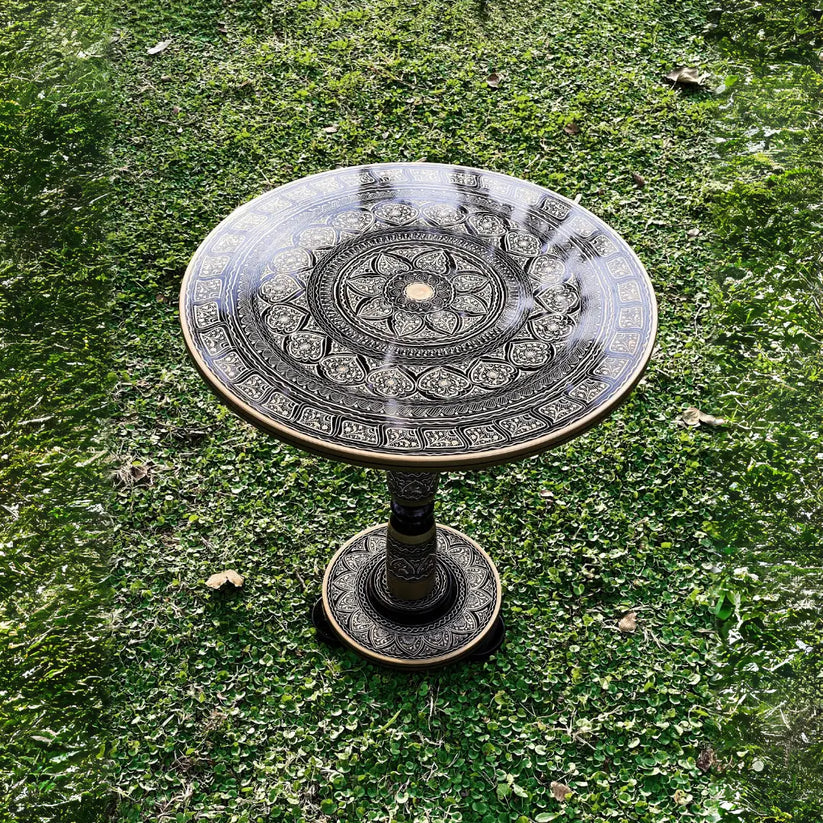 18″ Wooden Round Coffee Table – Midnight Grey Naqsheen Design