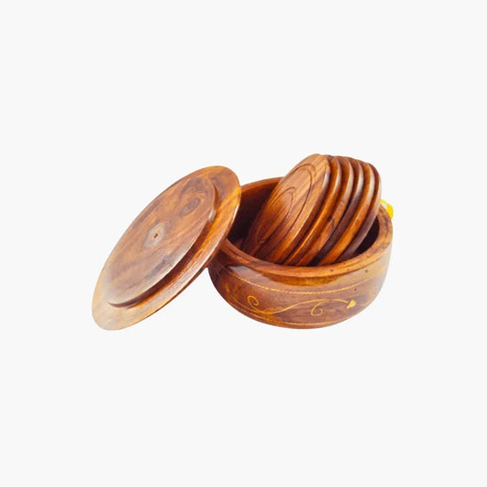 Wooden Tea Mats with Brass Engraving (Set of 6) - Woodistan