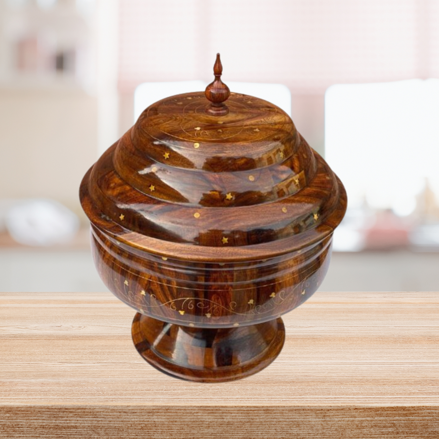 Colossal Wooden Hotpot with Brass Artistry & Steel Bowl