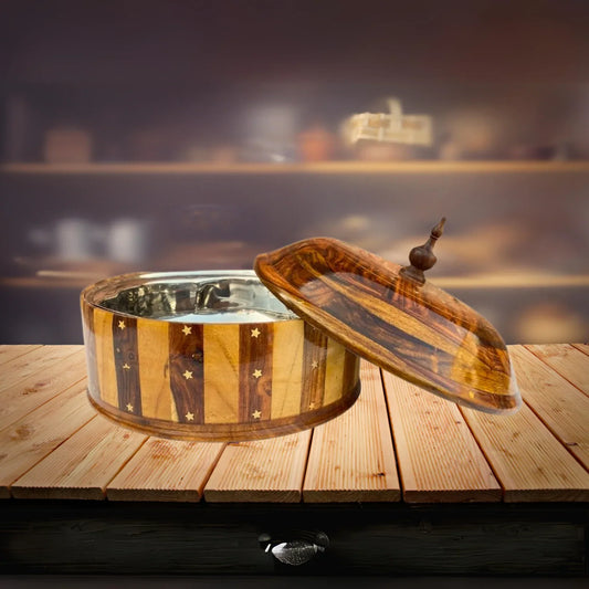 Wooden Handmade Striped Hot Pot with Steel Bowl - Woodistan