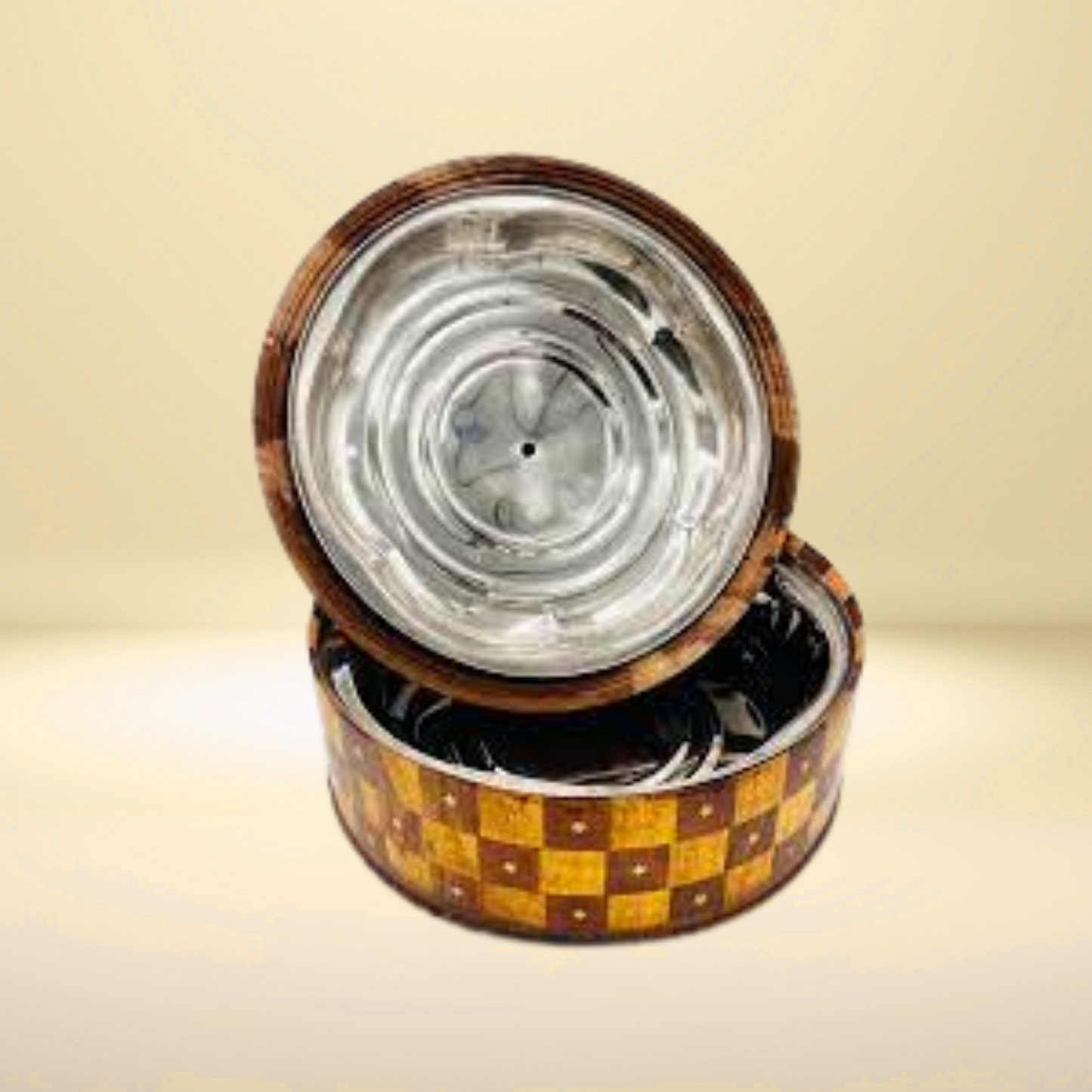 Wooden Handmade Checkered Hot Pot with Steel Bowl