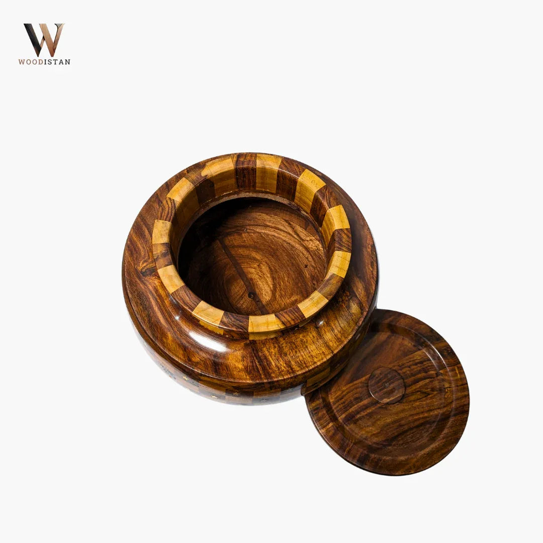 Handmade Wooden Daig Style Chapati Hotpot with Checkered Pattern - Woodistan