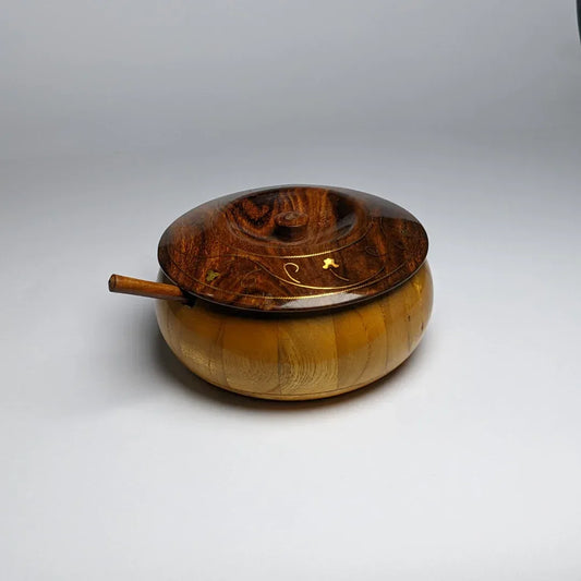 Handcrafted Wooden Sugar Pot with Lid & Spoon - Woodistan