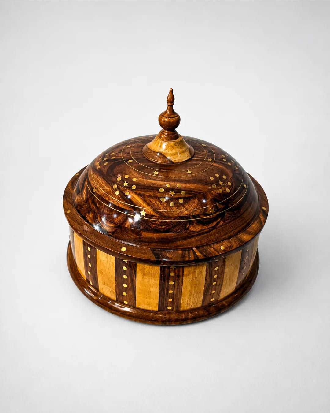 Handcrafted Wooden Dome Hotpot — Striped Design with Stainless Steel Inner Bowl