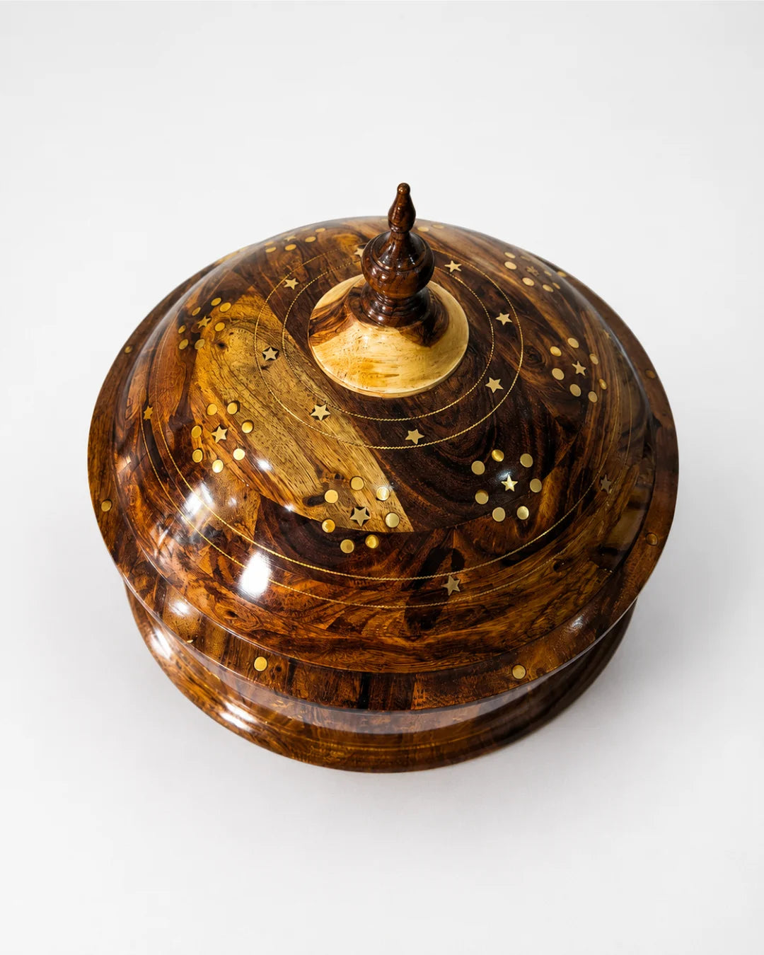 Handcrafted Wooden Dome Hotpot — Brass Artwork with Stainless Steel Inner Bowl