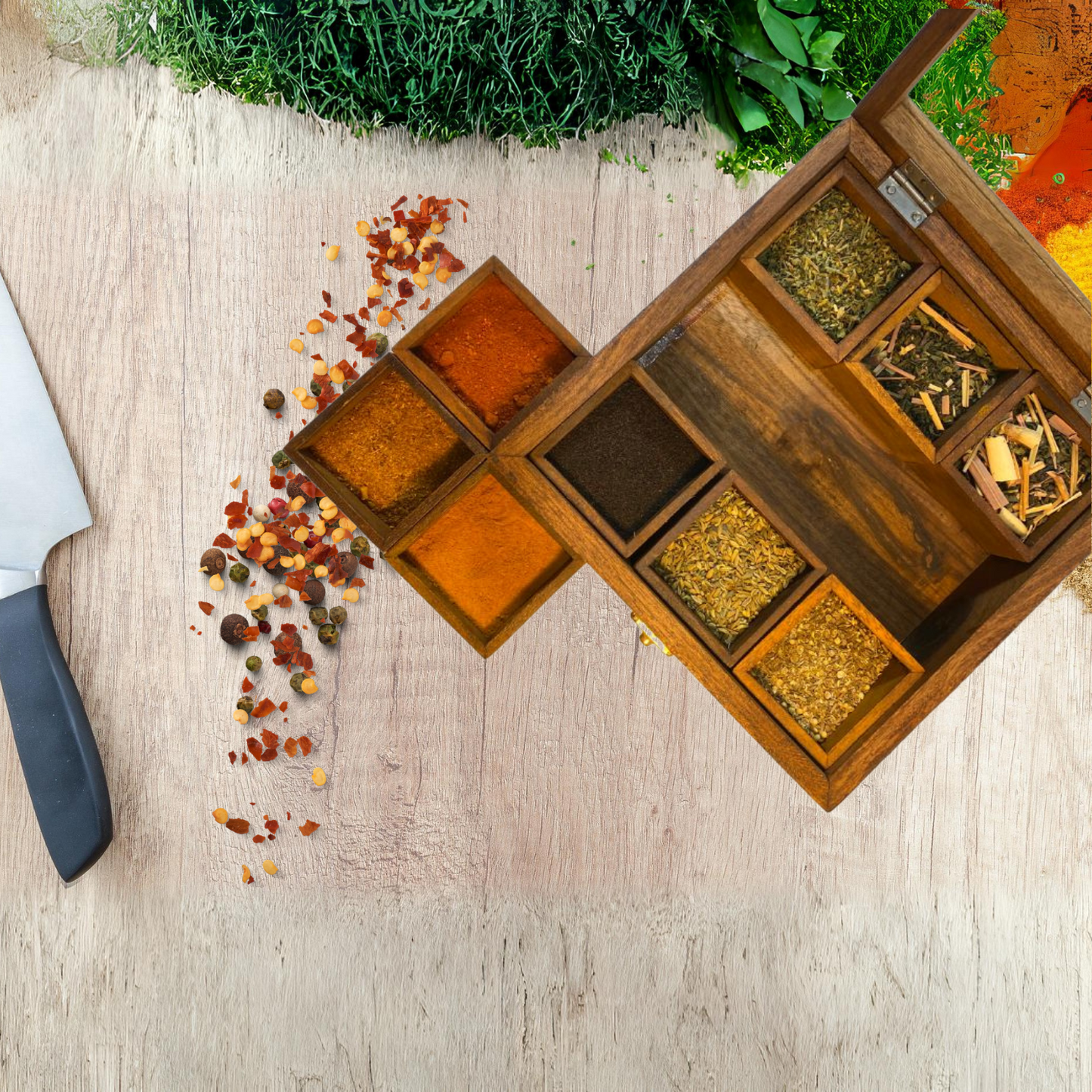 Wooden Spices Box with Glass Lid