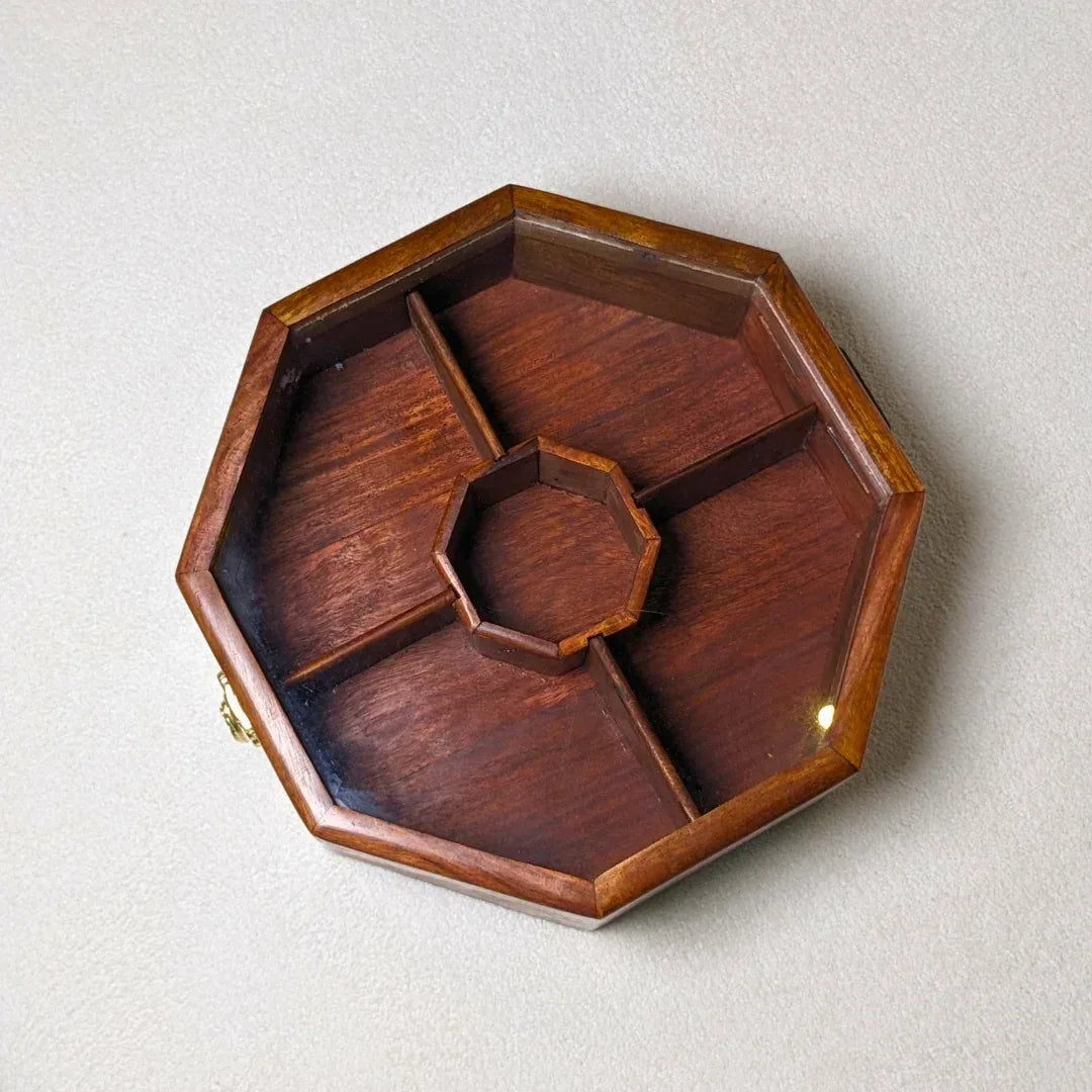 Wooden Octagon Dry Fruit Box with Glass Lid - Woodistan