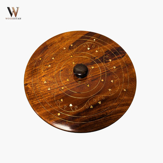 Handmade Wooden Chapati Hotpot with Brass Artwork - Woodistan