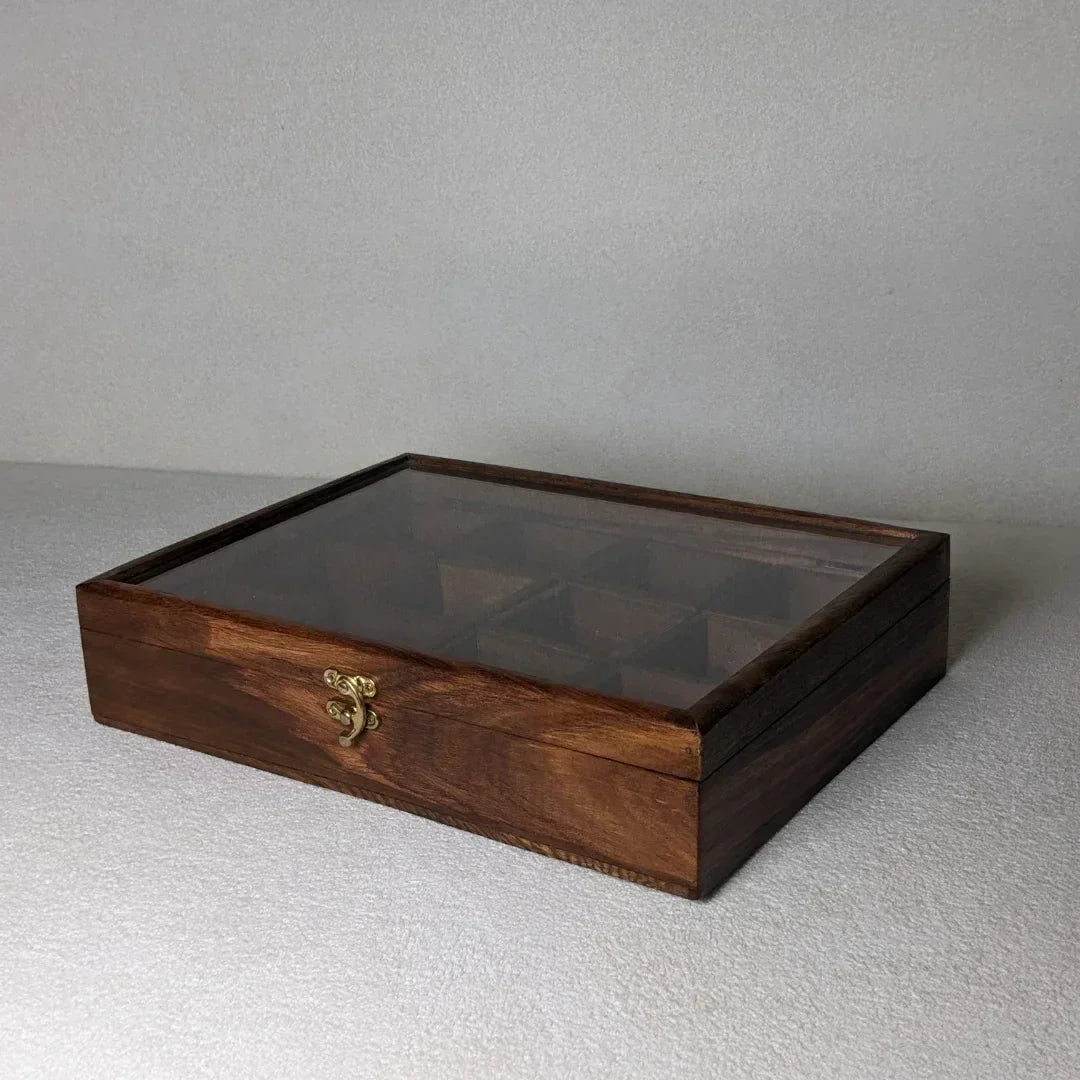 12 Portion Handmade Natural Wood Spices Box - Woodistan