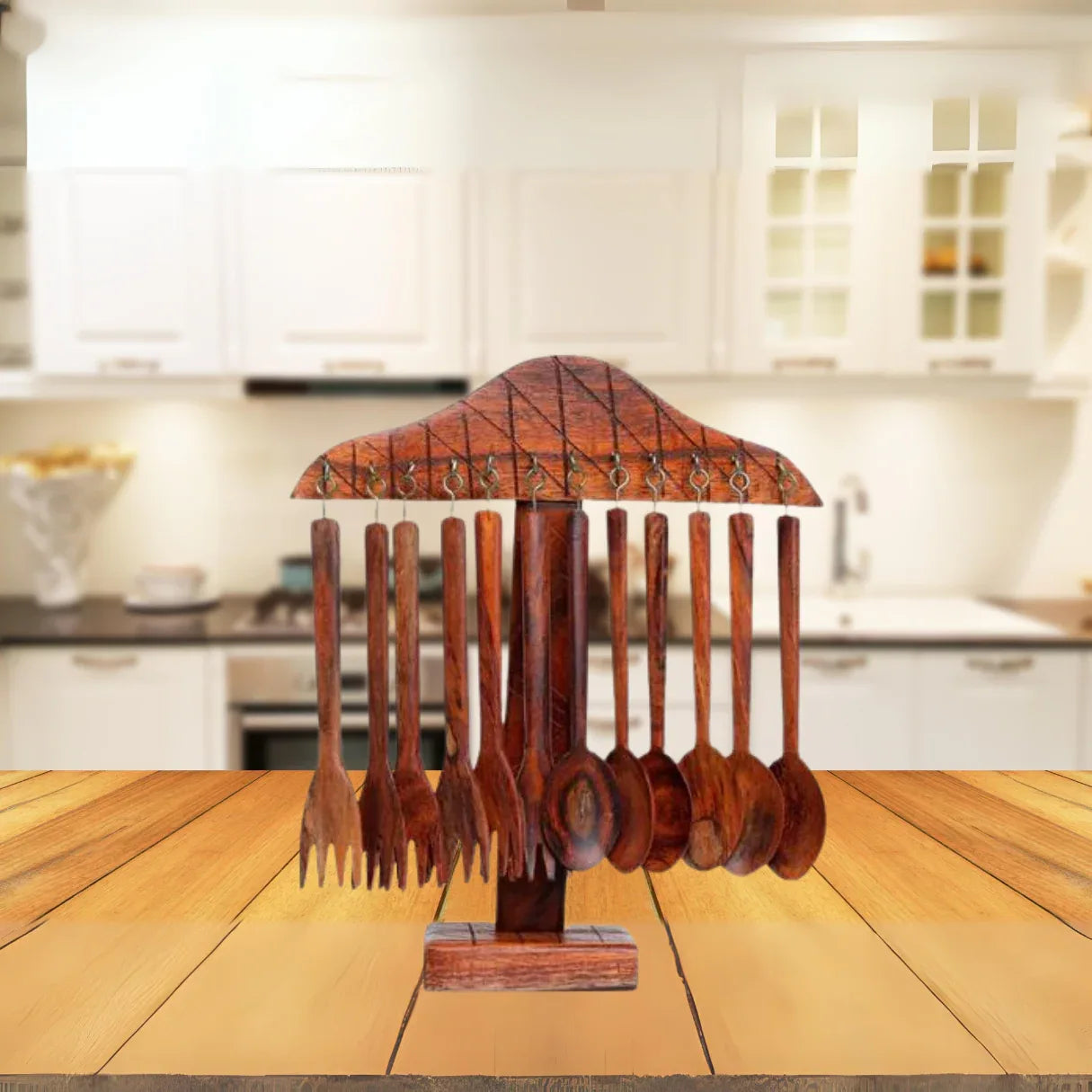 Wooden Spoon & Fork Set with Stand - Woodistan