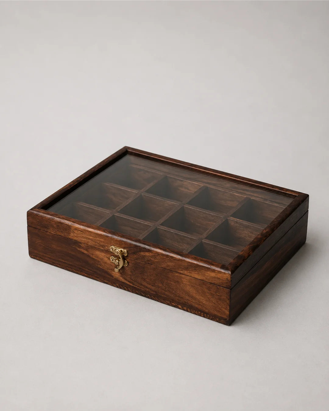 12 Portion Handmade Natural Wood Spices Box