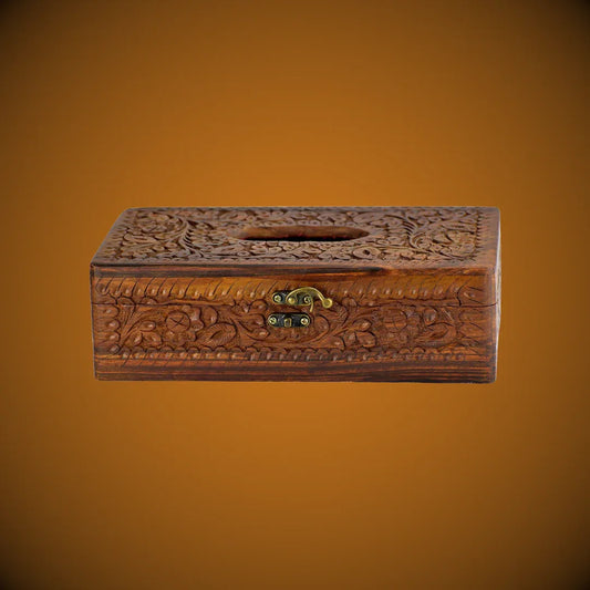 Wooden Tissue Box Holder Carving Art - Woodistan