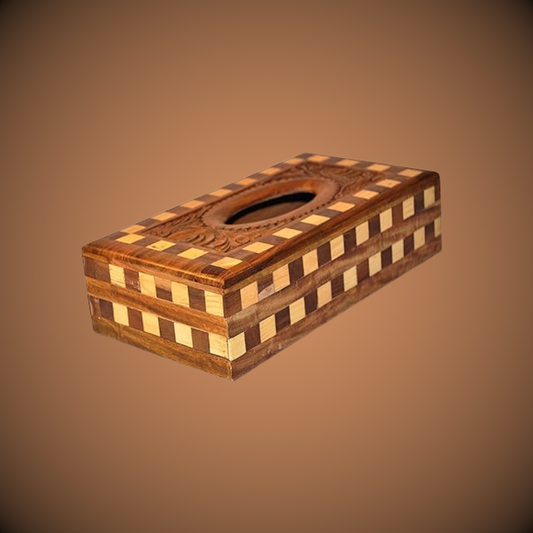 Wooden Checkered Tissue Box Holder