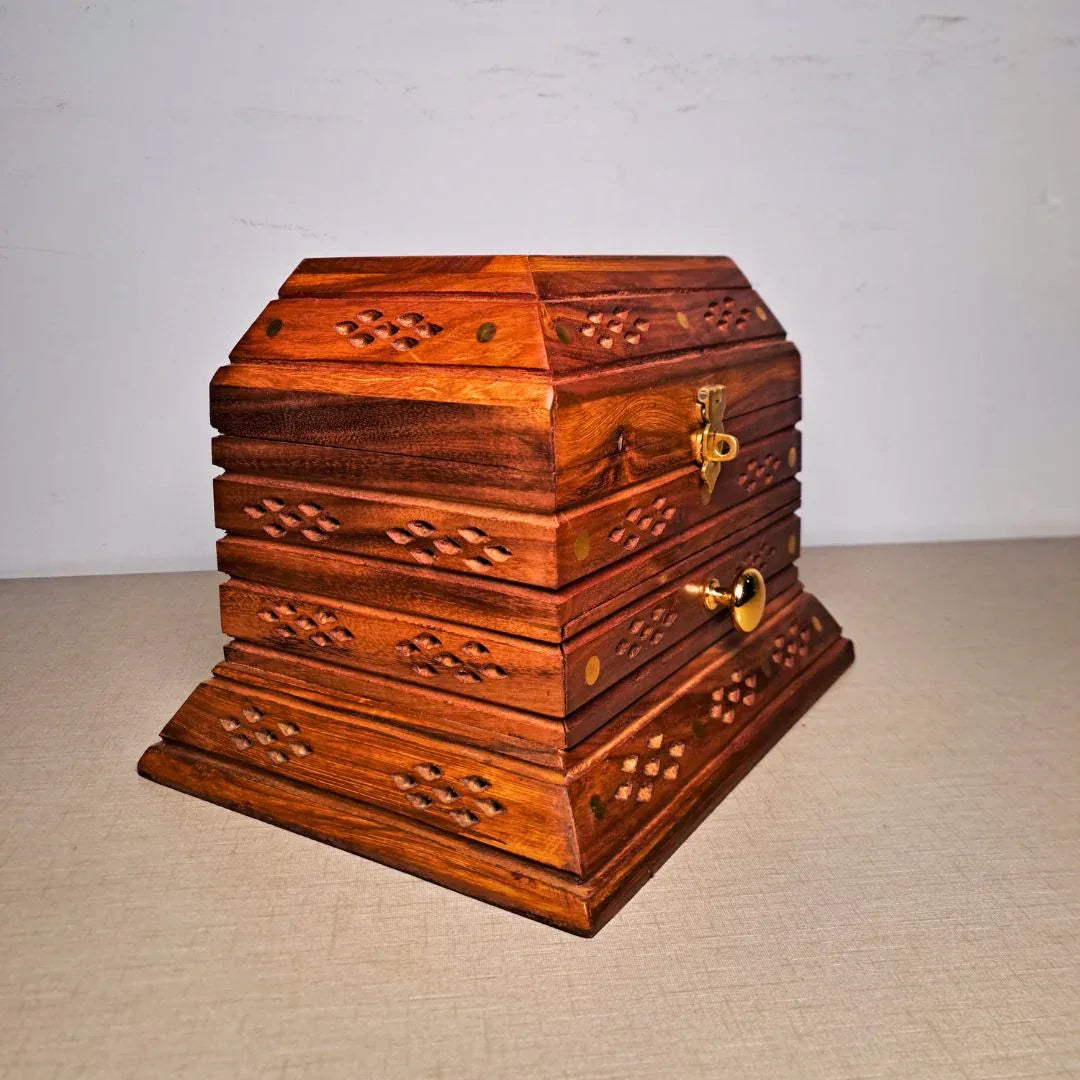 Set of 2 Hand-Carved Shesham Wood Jewelry Boxes - 9x12" and 7x10" - Woodistan