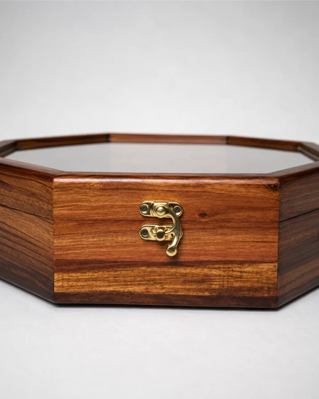 Wooden Octagon Dry Fruit Box with Glass Lid - Large