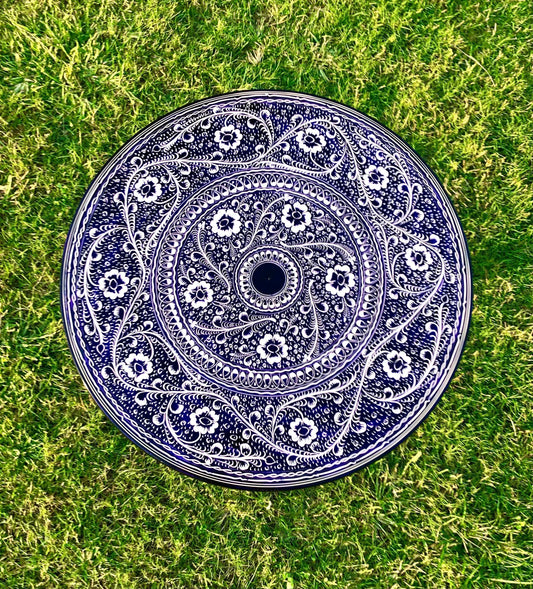 18″ Wooden Round Coffee Table – Galaxy Blue Naqsheen Design - Woodistan