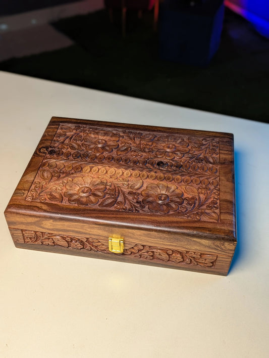 Handmade Wooden Watch Organizer Box with Carving Art - for 10 Watches