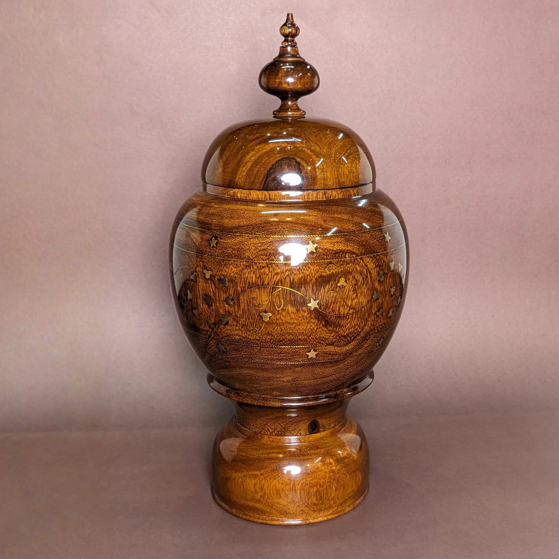 Wooden Brass Art Candy Jar with Lid - Woodistan