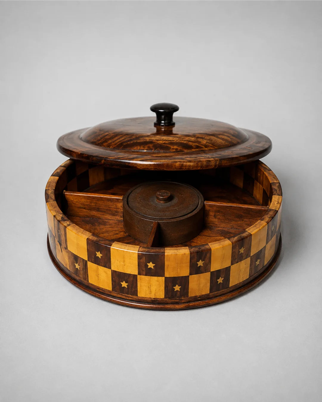 Handcrafted Wooden Dry Fruit Box with Checkered Pattern