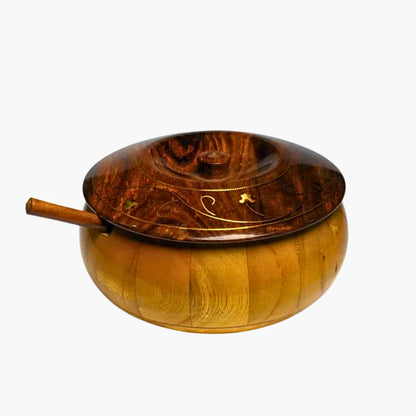 Handcrafted Wooden Sugar Pot with Lid & Spoon