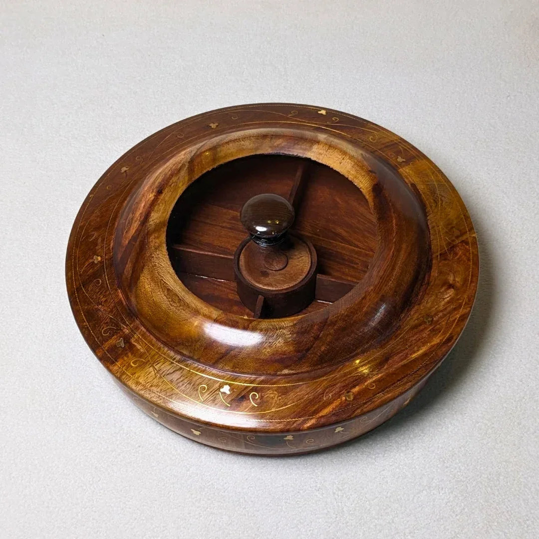 Wooden Dry Fruit Box with Glass Lid & Brass Art - Woodistan