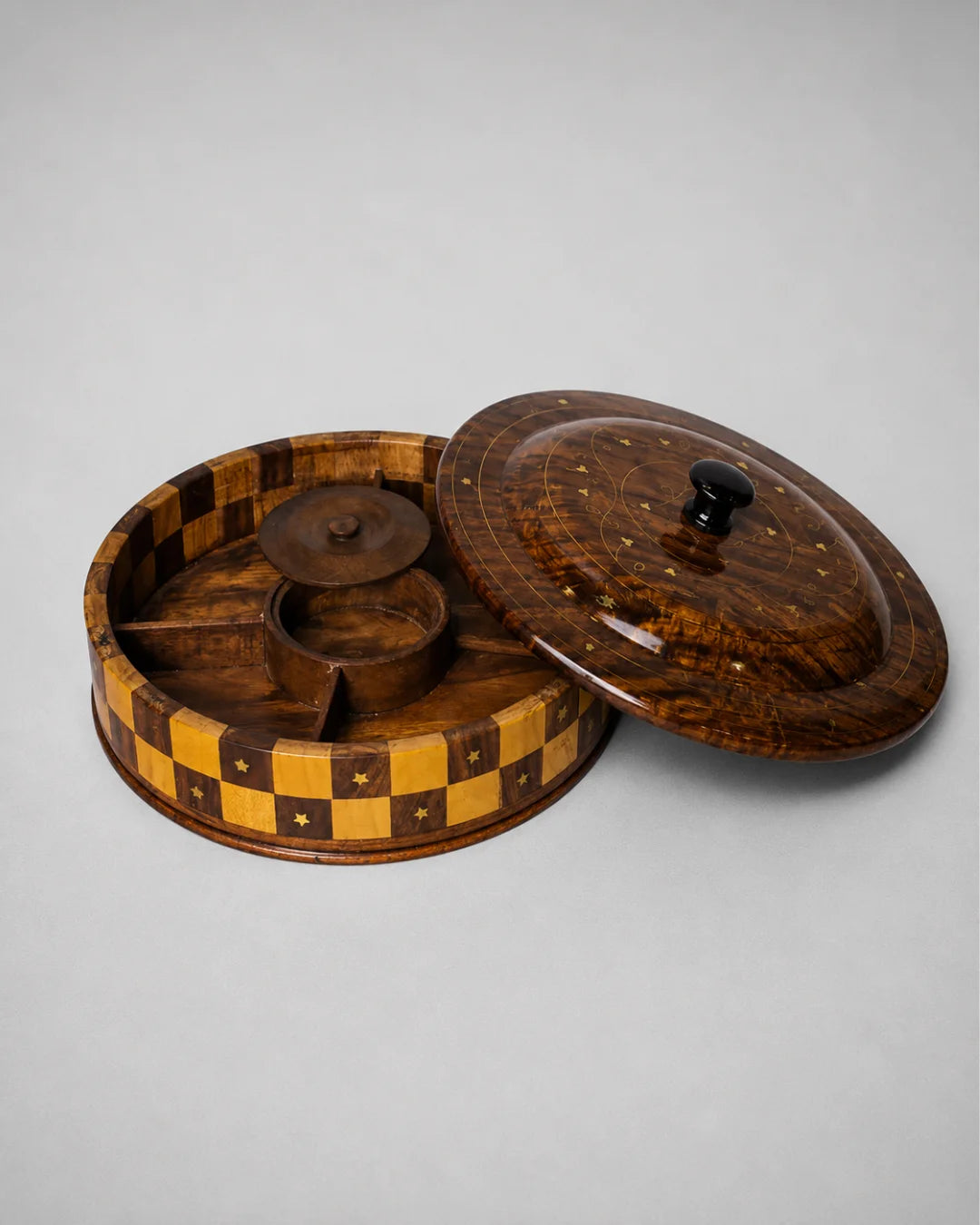 Handcrafted Wooden Dry Fruit Box with Checkered Pattern