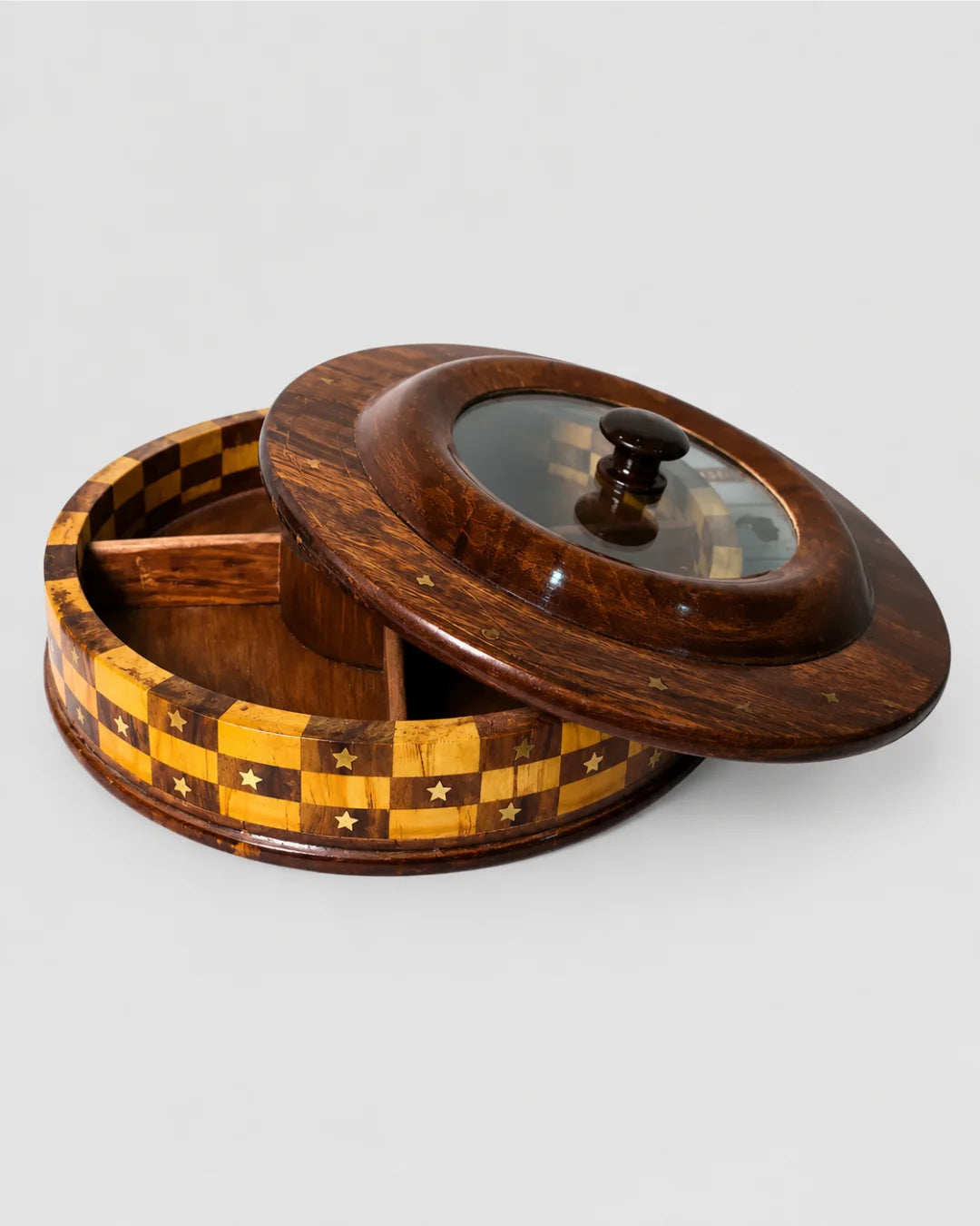 Handcrafted Wooden Dry Fruit Box - Checkered Design