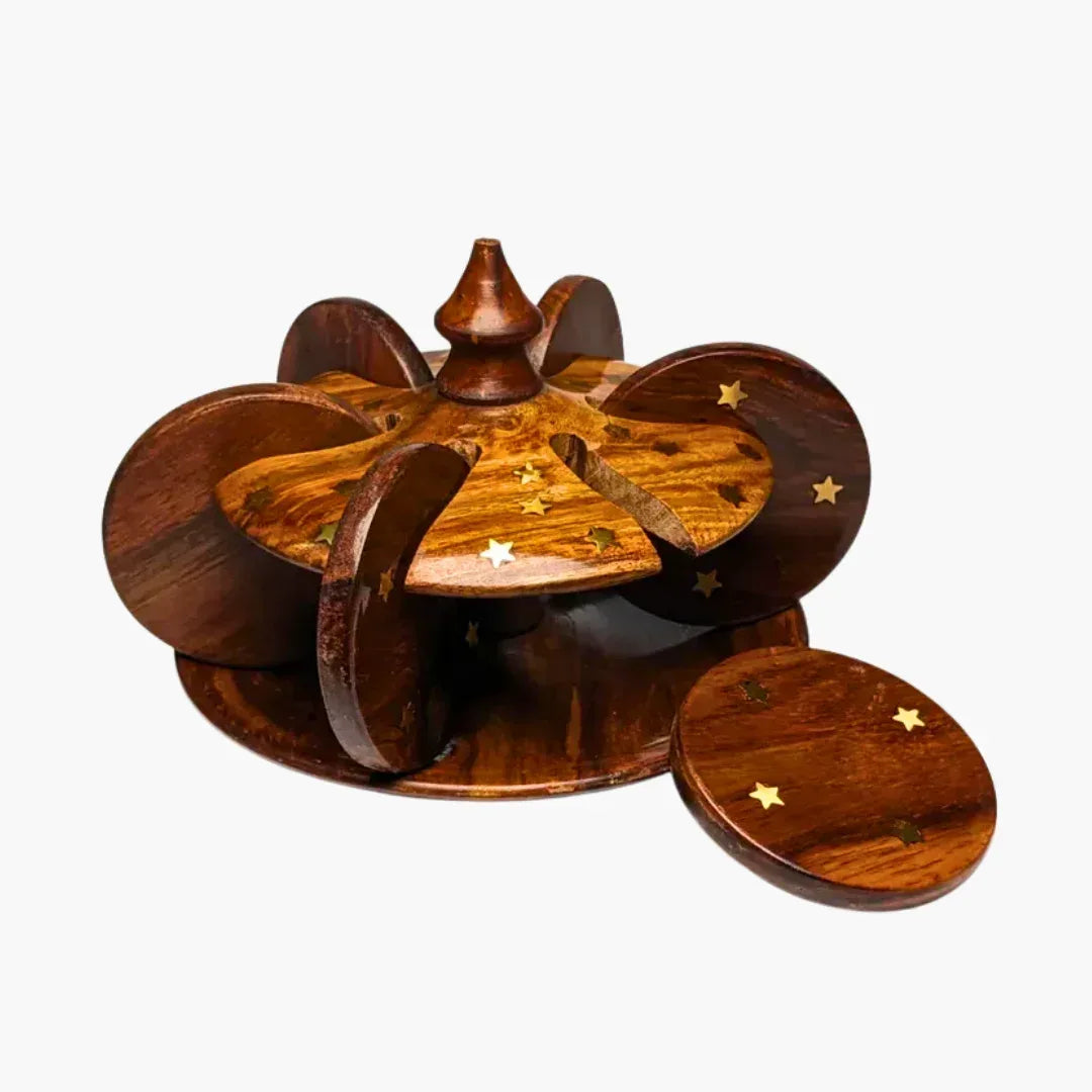 Wooden Tea Coaster Set with Bloom Stand - Woodistan