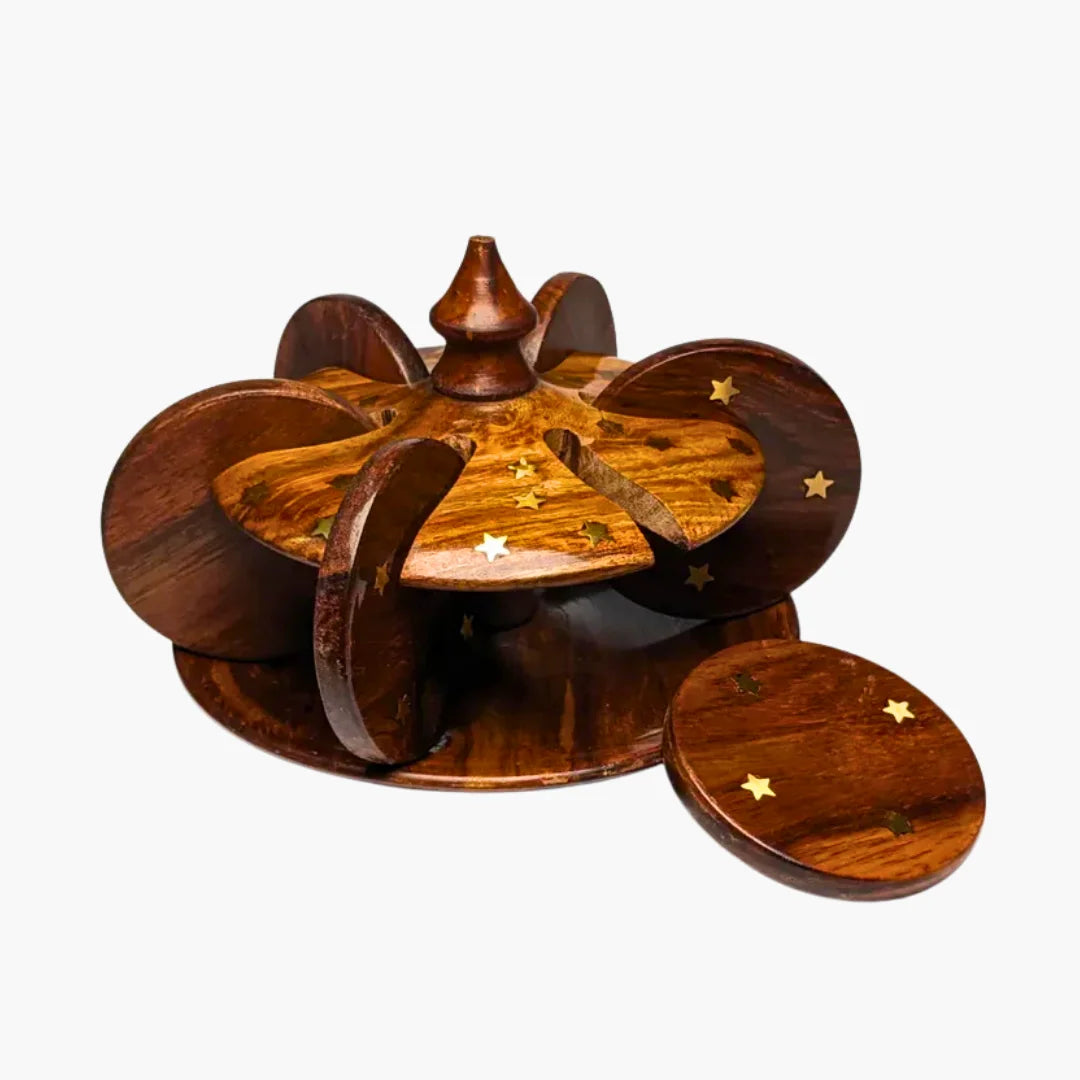 Wooden Tea Coaster Set with Bloom Stand