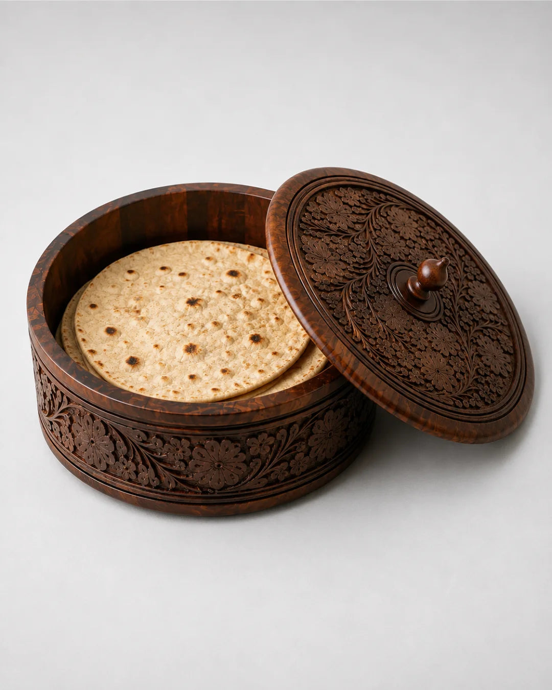 Handcrafted Wooden Chapati Hotpot — Hand-Carved Sheesham Wood, Keeps Rotis Warm