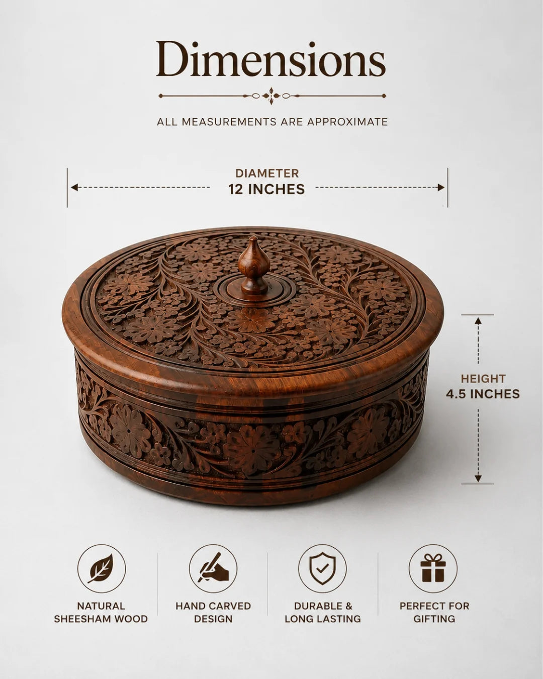 Handcrafted Wooden Chapati Hotpot — Hand-Carved Sheesham Wood, Keeps Rotis Warm