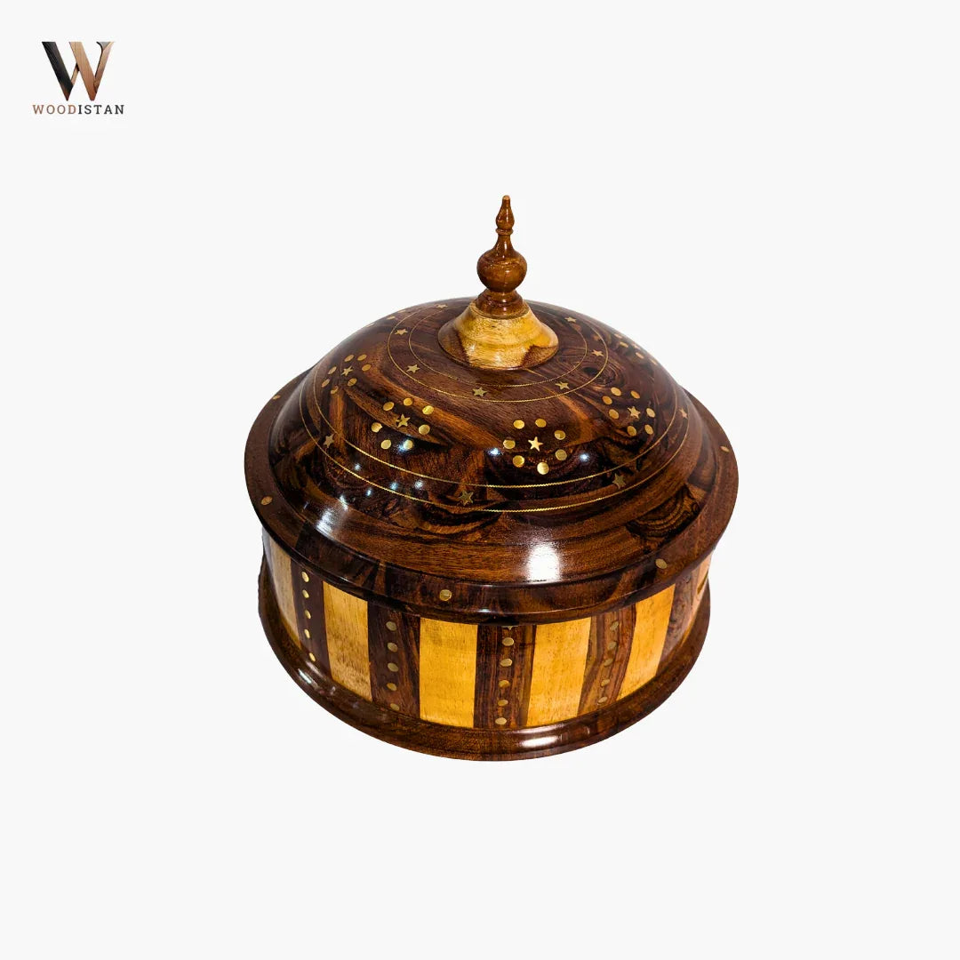Handmade Wooden Dome Striped Hotpot with Steel Bowl - Woodistan