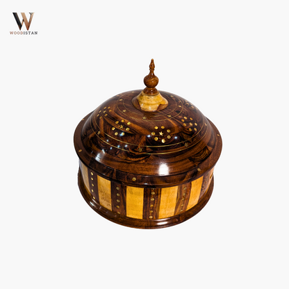 Handmade Wooden Dome Striped Hotpot with Steel Bowl