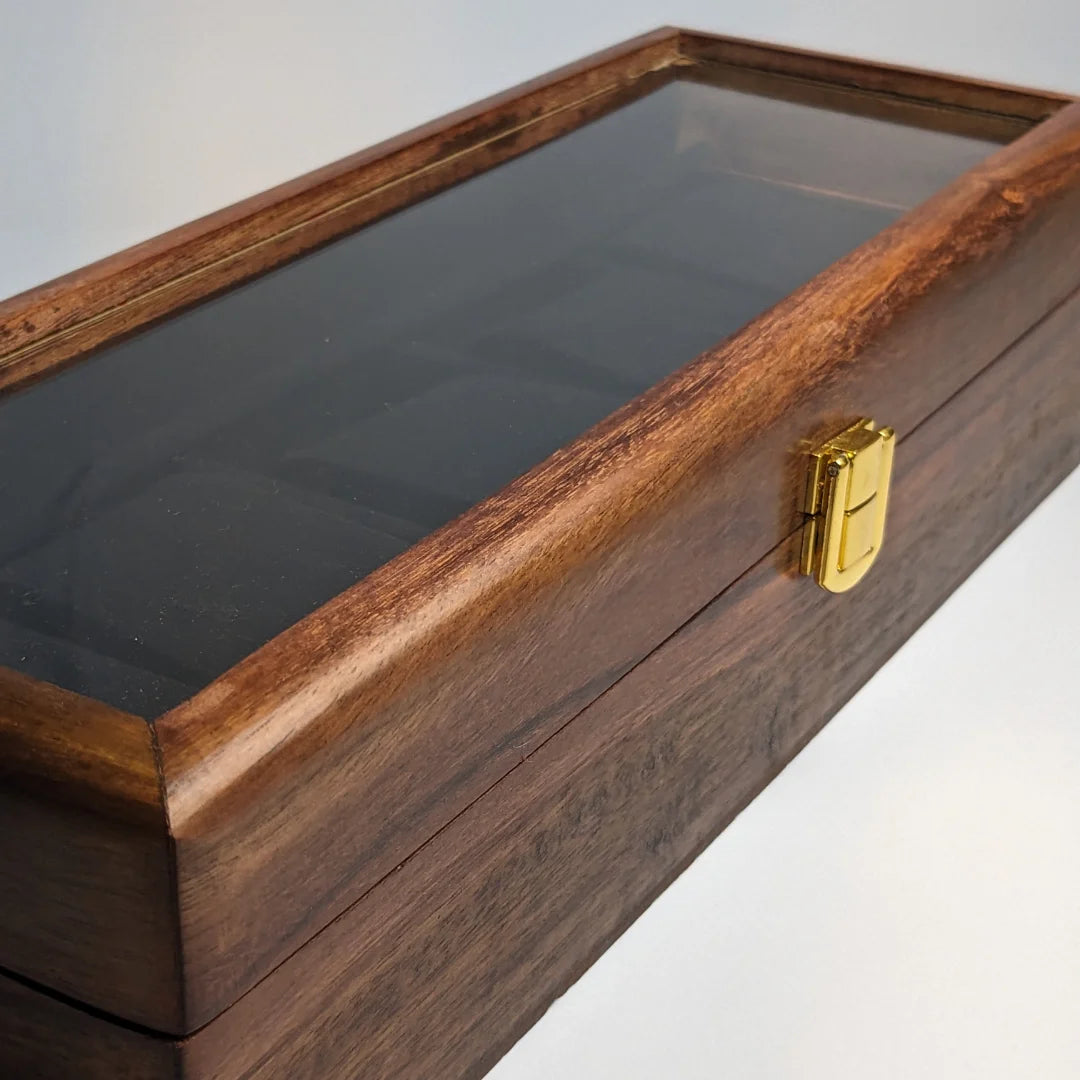 Wooden Watch Box with Glass Lid & Shape-Holding Cushions – Organizer for 5 Watches