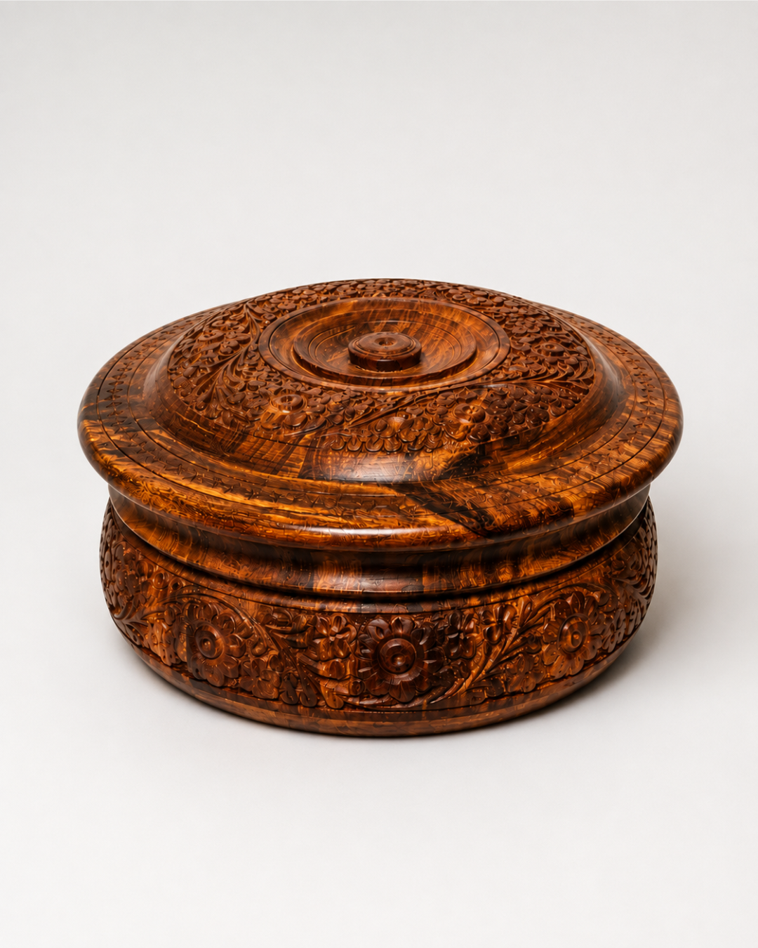 Handcrafted Wooden Chapati Hotpot — Detailed Hand-Carved Art, Keeps Rotis Warm Longer
