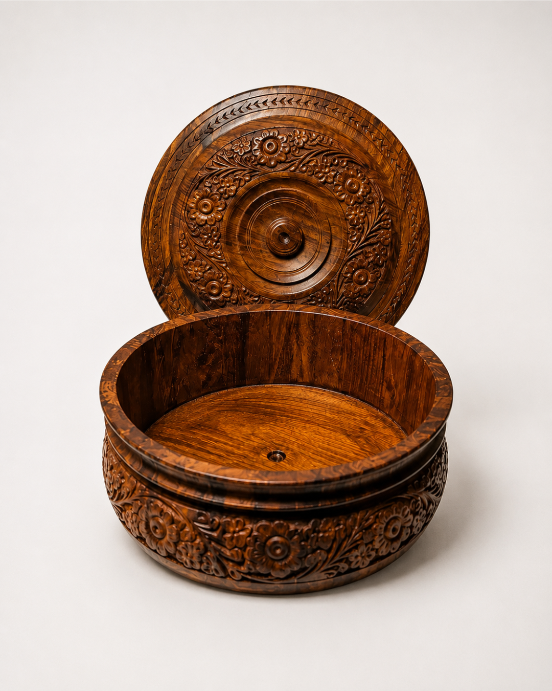 Handcrafted Wooden Chapati Hotpot — Detailed Hand-Carved Art, Keeps Rotis Warm Longer