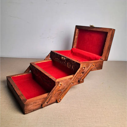 Set of 3 Hand Carved Wooden Jewelry Boxes - Timeless Elegance - Woodistan