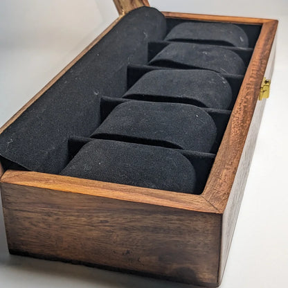 Wooden Watch Box with Glass Lid & Shape-Holding Cushions – Organizer for 5 Watches