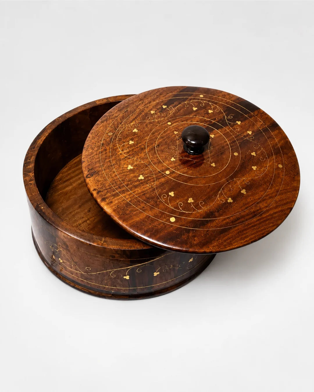 Handcrafted Wooden Chapati Hotpot — Real Brass Artwork on Sheesham Wood