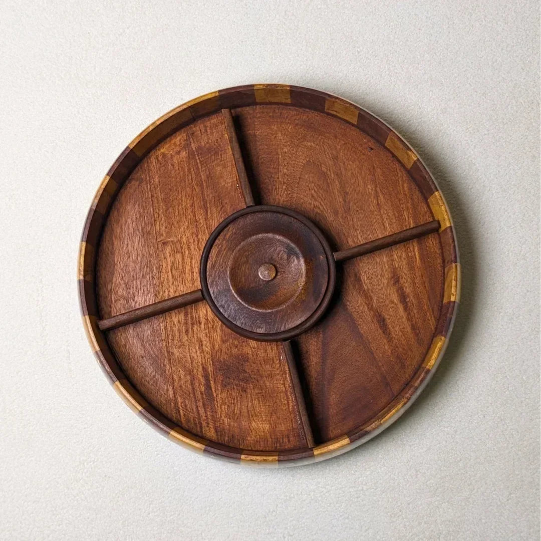 Handcrafted Striped Wooden Dry Fruit Box with Brass Art - Woodistan
