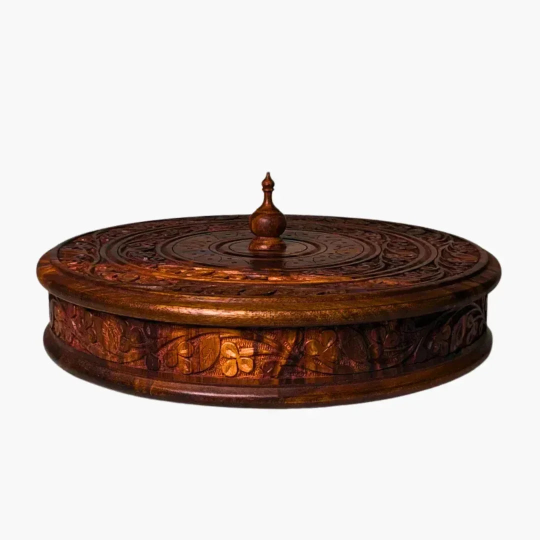 Handcrafted Wooden Dry Fruit Box with Traditional Carving - Woodistan