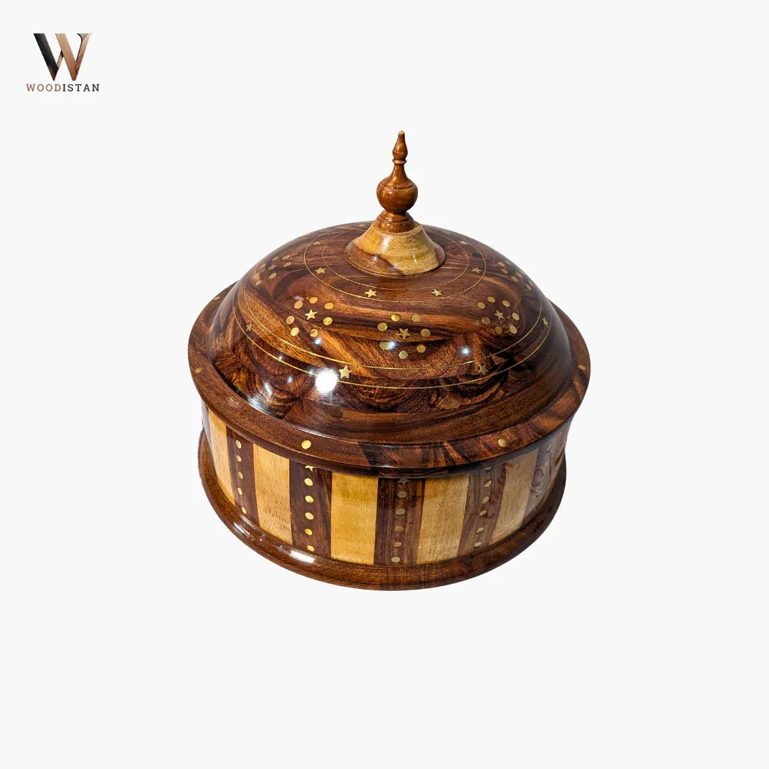 Handmade Wooden Dome Striped Hotpot with Steel Bowl - Woodistan