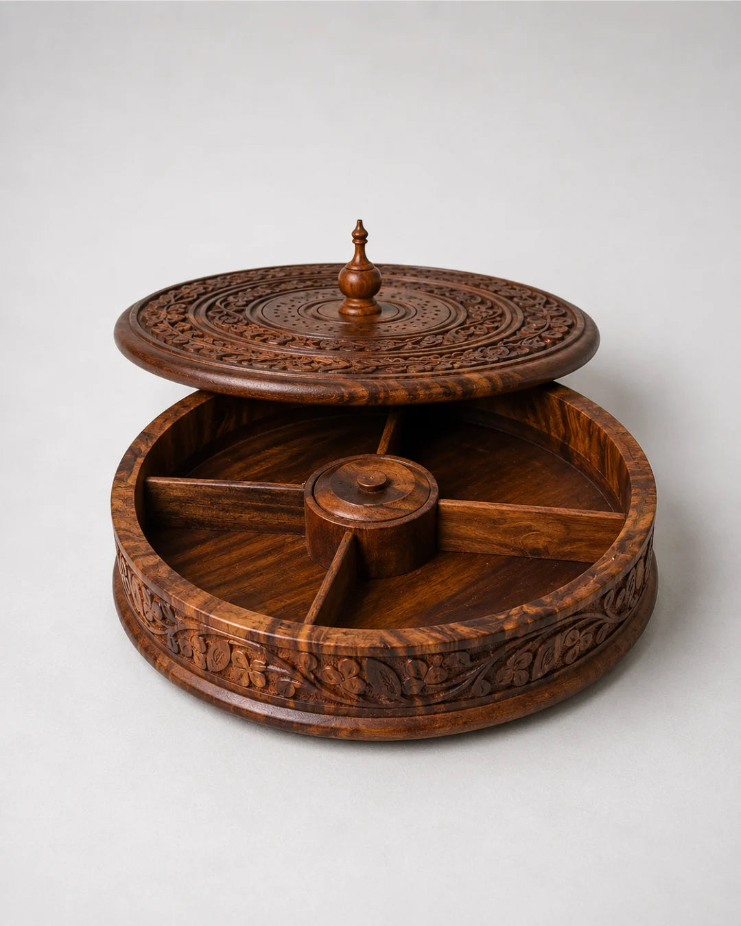 Handcrafted Wooden Dry Fruit Box with Traditional Carving