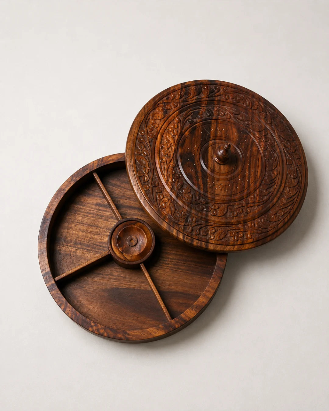 Handcrafted Wooden Dry Fruit Box with Traditional Carving