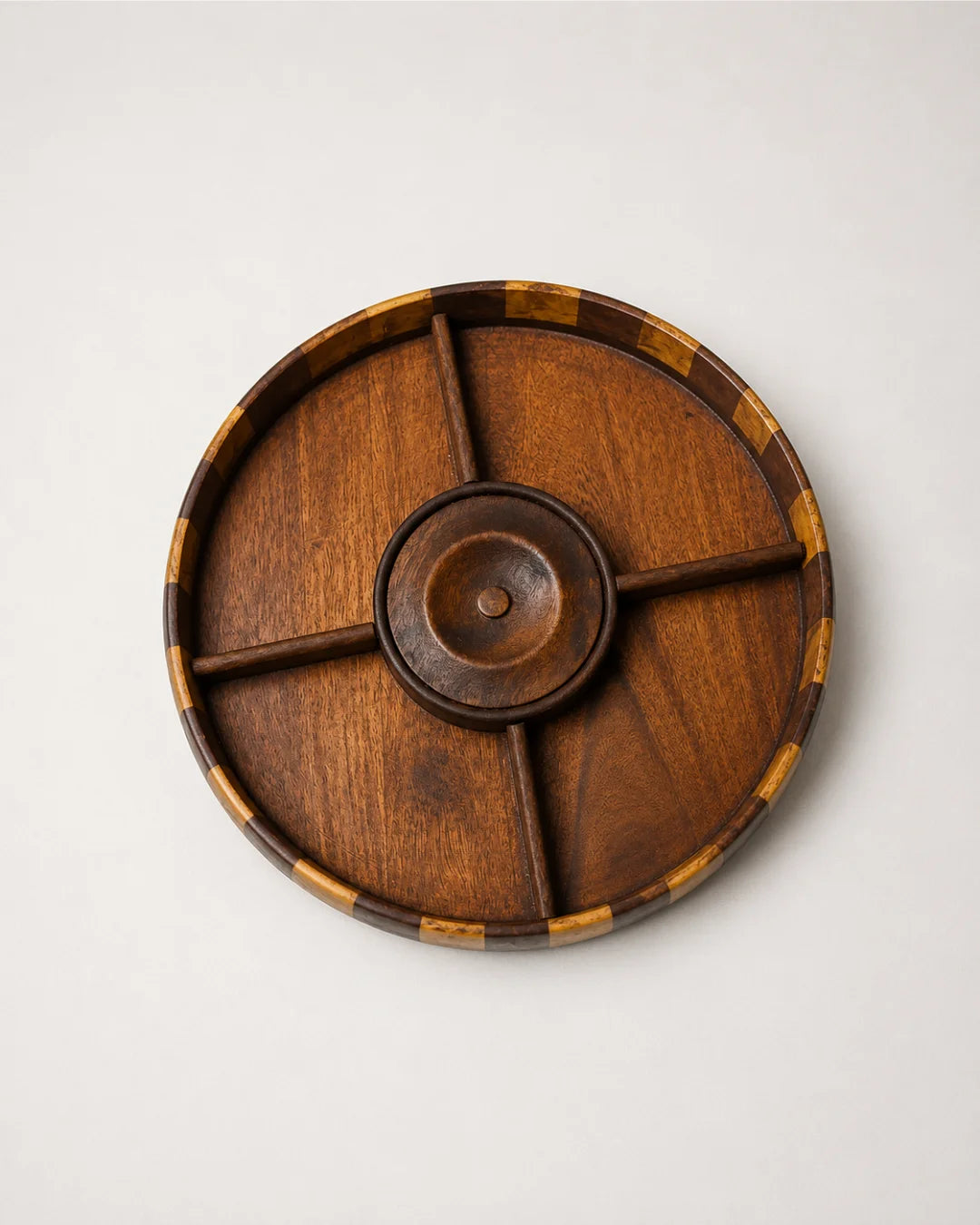 Handcrafted Striped Wooden Dry Fruit Box with Brass Art