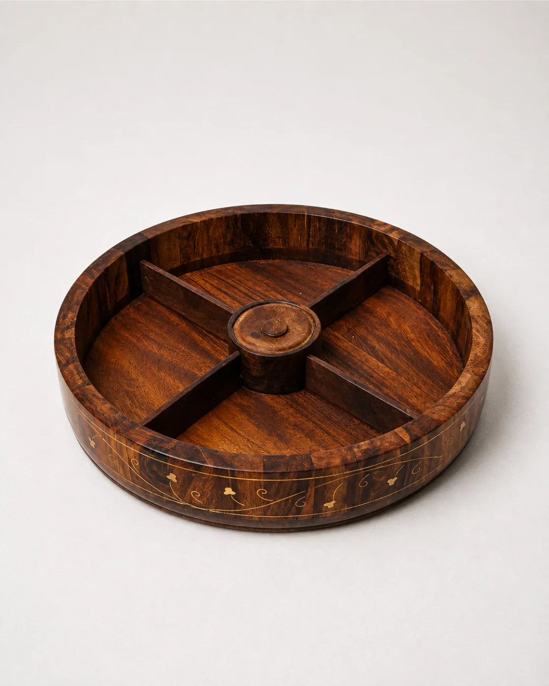 Wooden Dry Fruit Box with Glass Lid & Brass Art