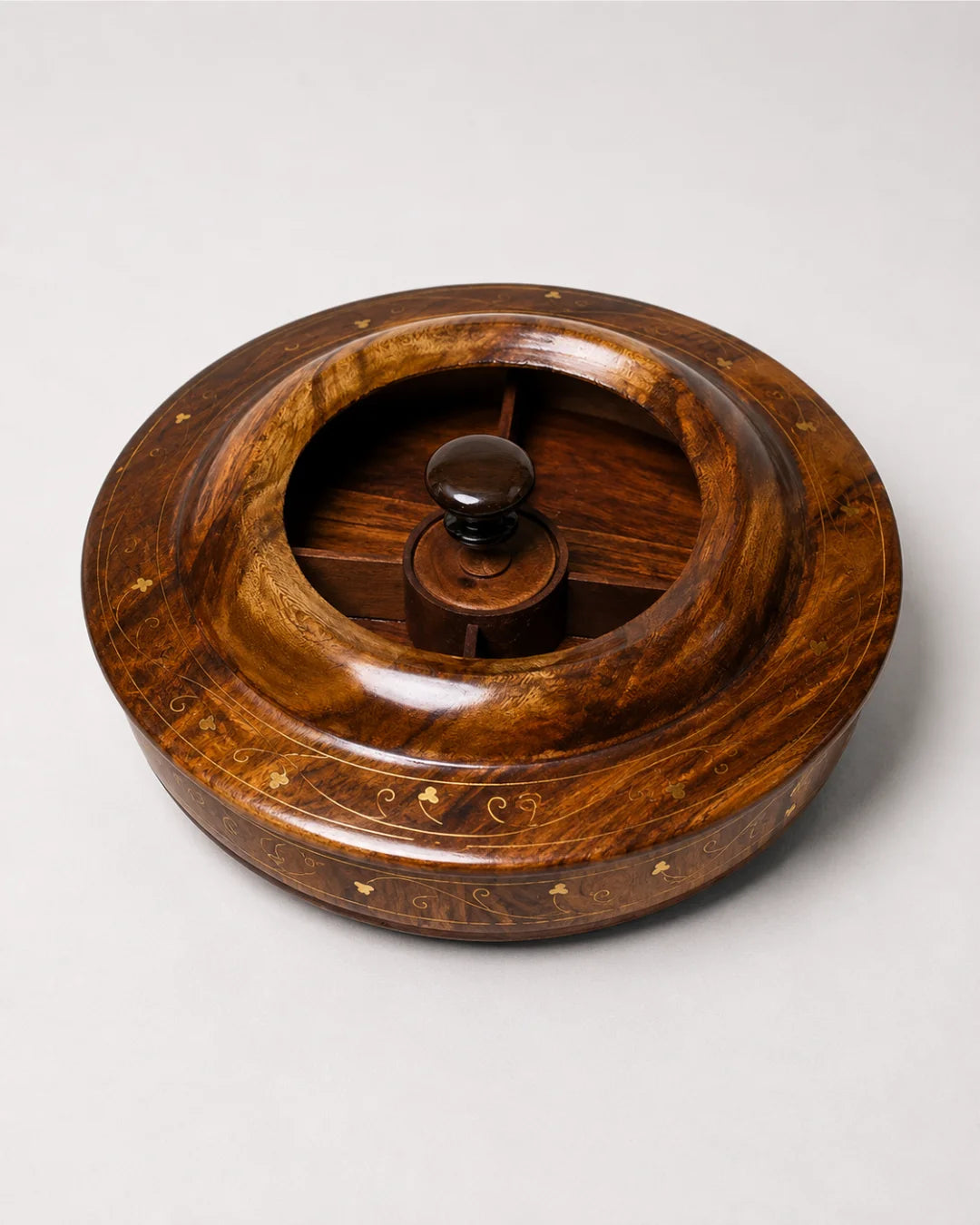 Wooden Dry Fruit Box with Glass Lid & Brass Art